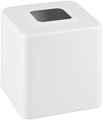 mDesign Steel Square Tissue Box Cover, Modern Facial Paper Holder for Bathroom Vanity Countertop, Bedroom Dresser, Night Stand, Desk, Office and End Table - Unity Collection - White