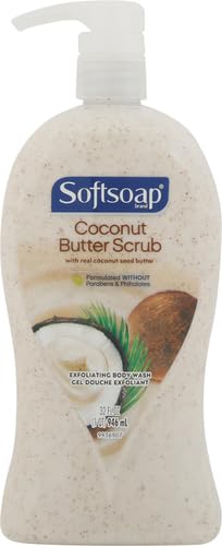 Softsoap Body Wash Pump, Coconut Butter Scrub, Exfoliating Body Wash, 32 Ounce, WHITE (Package May Vary)(Pack of 2)