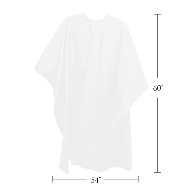 BD Barber Lightweight Crinkle Nylon Hair Cutting/Styling Cape, Water Resistant, Machine Washable, Permanent Crinkle Nylon, Repels Hair, Snap Closure at Neck, Generous 54 x 60 inch Size, White