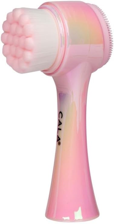 CALA Dual-Action Facial Cleansing Brush, Iridescent Pink, Soft Silicone and Microfine Bristles