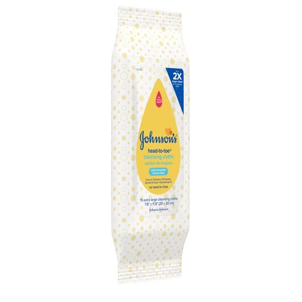 Johnson & Johnson 117008 Head-to-Toe Cleansing Clothe, 15 Count(Pack of 6)