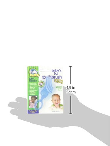 Brilliant Baby’s First Toothbrush & Teether - Dentist Recommended, Freezer-Safe Silicone for Ages 4+ Months, Teething Relief + Dental Care, Dishwasher Safe, Blue