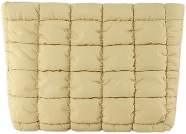 Puffy Quilted Makeup Bag for Women, Cosmetic Bag, Travel Toiletry Organizer Pouch Clutch (khaki)