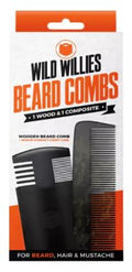 Wild Willies Wood & Composite Beard Combs With Travel Pouch - Dual Action Fine & Coarse Bristles - Premium Grooming Tool for Styling Hair or Beard, All Hair Types