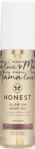 The Honest Company Mama Hydrating and Soothing Glow On Body Belly Oil,Plant Based Hypoallergenic,Fragrance-Free,4.2 fl oz,(Pack of 2)