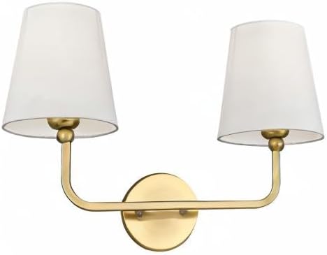 2 Light Bathroom Vanity Light, Brushed Gold Double Wall Sconce with Flared White Fabric Shade, Modern Sconces Wall Lighting for Hallway Bedroom Stairway, VL837-BG
