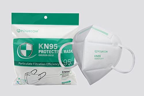 POWECOM KN95 Face Mask for Adults with Filtration > 95%, Comfortable Ear Loops and Lightweight Design, 10-Pack