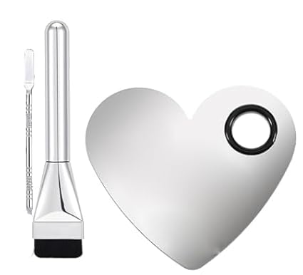 Makeup Mixing Palette Set – Stainless Steel Heart Palette with Foundation Brush & Spatula, Reusable Makeup Plate for Facial Cosmetic/Nail Art/Pigment Blending