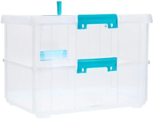 BTSKY 2 Layer Stack & Carry Box, Plastic Multipurpose Portable Storage Container Box Handled Organizer Storage Box for Organizing Stationery, Sewing, Art Craft, Jewelry and Beauty Supplies Blue