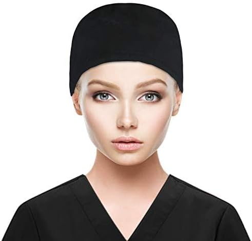 QBA Adjustable Working Cap with Button, Satin-Lined Hat, Cotton Working Hat Sweatband, Elastic Tie Back Hats Unisex