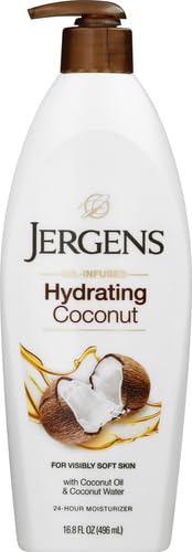 Jergens Hydrating Coconut Body Lotion,Hand and Body Moisturizer,Infused with Coconut Oil,Hydrates Dry Skin Instantly,Dermatologist Tested,16.8 oz,(Pack of 2)