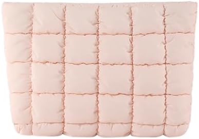 Puffy Quilted Makeup Bag for Women, Cosmetic Bag, Travel Toiletry Organizer Pouch Clutch (pink)
