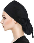 QBA Adjustable Working Cap with Button, Satin-Lined Hat, Cotton Working Hat Sweatband, Elastic Tie Back Hats Unisex