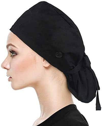 QBA Adjustable Working Cap with Button, Satin-Lined Hat, Cotton Working Hat Sweatband, Elastic Tie Back Hats Unisex