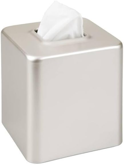 mDesign Steel Square Tissue Box Cover, Modern Facial Tissue Holder for Bathroom Vanity Countertops, Bedroom Dressers, Night Stands, Desks, Office and Tables - Unity Collection - Satin