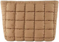 Puffy Quilted Makeup Bag for Women, Cosmetic Bag, Travel Toiletry Organizer Pouch Clutch (brown)