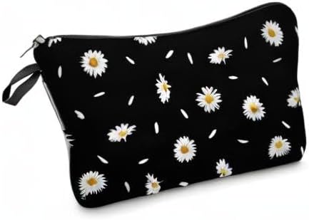 Deanfun Cosmetic Bag for Women, Durable Polyester Makeup Bag Organizer Travel Waterproof Roomy Accessories Daisy Purse Bag Gifts(52366)