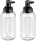 mDesign Round Plastic Refillable Foaming Soap Dispenser Pump Bottle for Bathroom Vanity Countertop - Vintage-Inspired, Compact Container Design - Twain Collection - 2 Pack - Clear/Matte Black