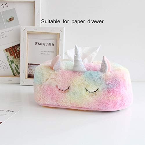 Colorful Unicorn Tissue Box Cover, Cute Plush Tissue Box Holder Decorative Facial Tissue Holder Napkin Holder for Home, Office, Nursery and Car (Rectangle)