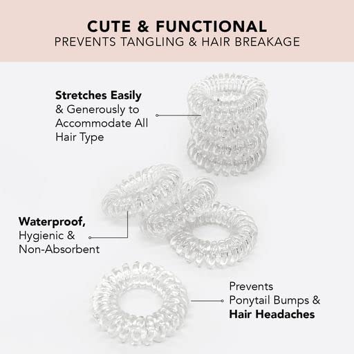Kitsch Spiral Hair Ties for Women – Coiled Plastic Hair Ties No Damage, Ponytail Holders for Thick and Thin Hair – Creaseless and Dent-Free, Phone Cord Style | Ideal Gifts for Women - Clear, 4 Pcs