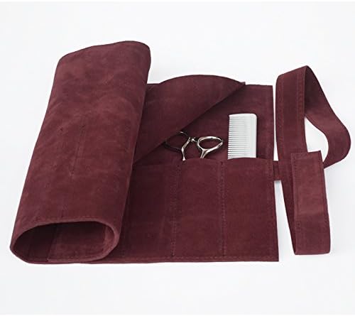 Creation Core Microfiber Fabric Salon Scissors Bag Roll Up Hair Tools Pouch for Stylist Barber Hairdressers, Red