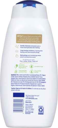 NIVEA Refreshing White Peach and Jasmine Body Wash with Nourishing Serum,Scented Body Wash for Women,Enriched with Provitamin B5 and Vitamin E,20 Fl Oz Bottle,(Pack of 2)