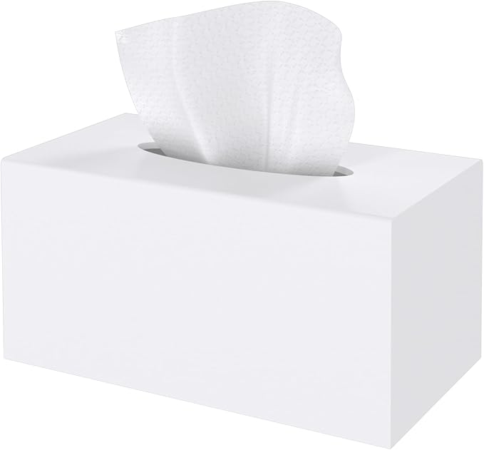 SILUT Tissue Box Cover Rectangular, Extra Large Tissue Box Cover, Plus Size Large Tissue Box Holder, Acrylic Tissue Holder for Bathroom, Home, Restaurant, Kitchen - Matte White, 9.85x5.1x5.28''