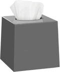 Gray Tissue Box Cover Square - Plastic Facial Tissue Box Holder Vessel Dispenser - Decorative Cube Tissue Holder for Bathroom, Vanity Countertop, Dresser, Bedroom, Office Grey Decor