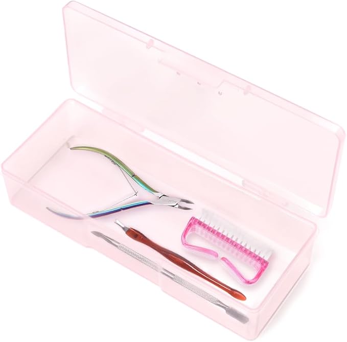 2 Pcs Transparent Nail Art Tool Organizer Empty Plastic Storage Box for Manicure & Pedicure Kits Multifunctional Rectangular Nail Supply Case (2 Pink)