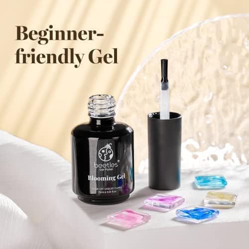 Beetles 3PCS Blooming Gel Nail Polish & No Wipe Base Top Coat Set, 15ML Shine Finish Long Lasting Top Base Gel Spreading Marble Effect Soak off UV LED Nail Art Gifts for Women Diy at Home