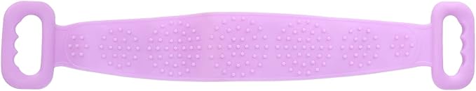 Silicone Back Scrubber Strap Double Sided Exfoliating Bath Shower Cleaning Belt Ergonomic Design for Men Women Kids Elderly Soft Dense Brush Hair Body Massage Tool (Purple)