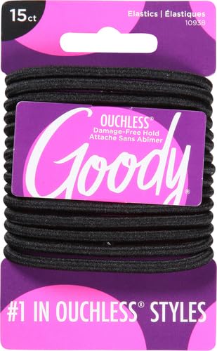 Goody Ouchless Hair Elastics – No Pull,No Breakage,Tangle-Free Hold for Thick,Curly,Coily & Textured Hair –,Black,Long-Lasting Ponytail Holders for Women & Men,15 Count (Pack of 2)