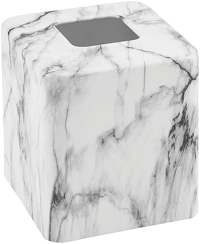 mDesign Metal Square Tissue Box Cover, Modern Facial Paper Holder - Accessories for Bathroom Vanity Countertop, Bedroom Dresser, Night Stand, Desk, Office and End Table - Unity Collection - Marble