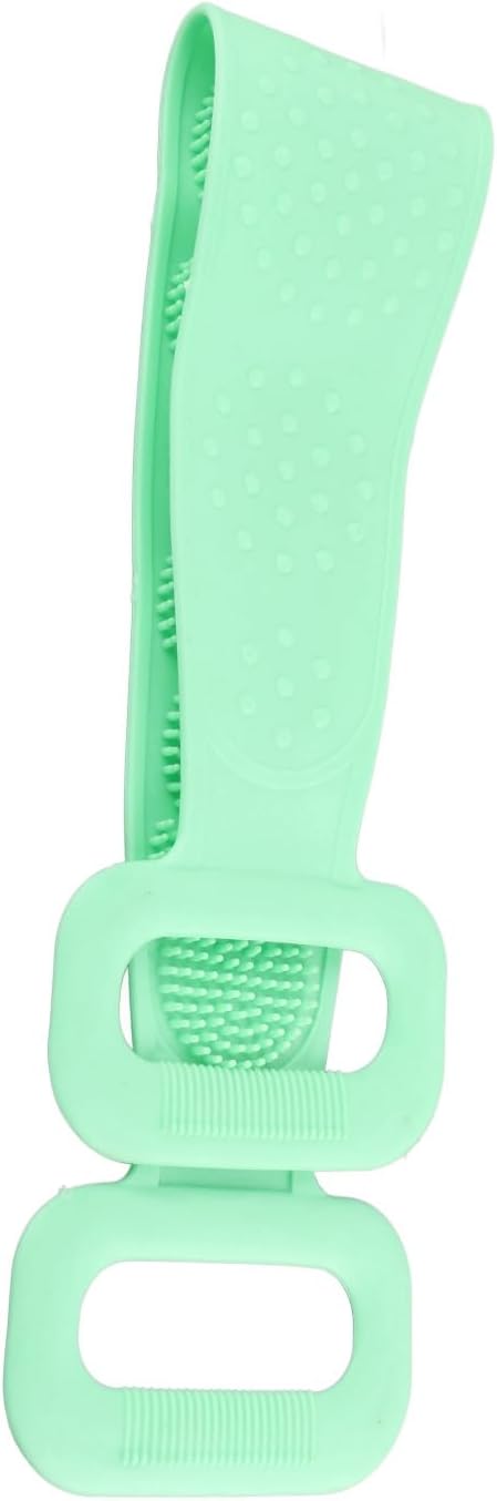 Silicone Back Scrubber Strap Double Sided Exfoliating Bath Shower Cleaning Belt Ergonomic Design for Men Women Kids Elderly Soft Dense Brush Hair Body Massage Tool (Green)