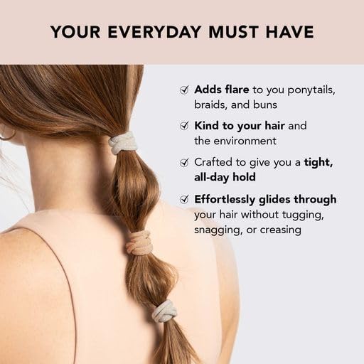 Kitsch Nylon Hair Ties No Damage - Stretchable Hair Bands for Strong All-Day Hold, Ponytail Holders | Hair Accessories for Girls | Ideal Gifts for Women - Neutral 12 Pcs