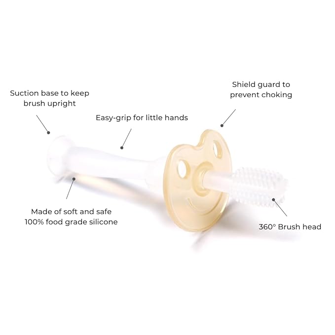 Haakaa 360° Silicone Baby Toothbrush – 100% Soft Food Grade Silicone, BPA-Free, Suction Base, Safe for Babies 6 Months+, Gentle Gum and Teeth Cleaning for Infants, Gum Massager