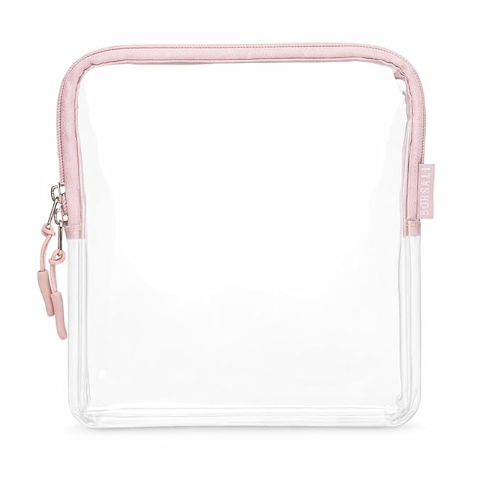 BORSALI TSA Approved Toiletry Bag - Clear Quart Size for 3-1-1 LIquids for Carry On Travel - Toiletries Organizer - Cosmetic Pouch with Zipper - Travel Accessories - Rose