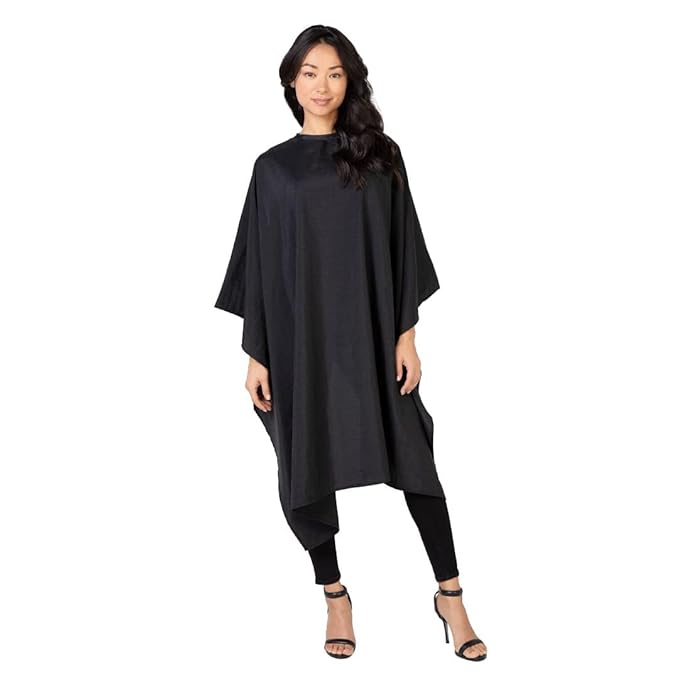 Betty Dain Lightweight Crinkle Nylon Hair Cutting/Styling Cape, Water Resistant, Machine Washable, Lightweight Nylon, Repels Hair, Snap Closure at Neck, Generous 54 x 60 inch Size, Black