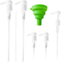 5-Pack Liter 33.8 oz Shampoo Conditioner Pump Dispenser and Funnel | Fits Most Liter Professional Brand Shampoo and Conditioner Containers with a 1-inch Opening | White | 4cc Output | by Geti Beauty