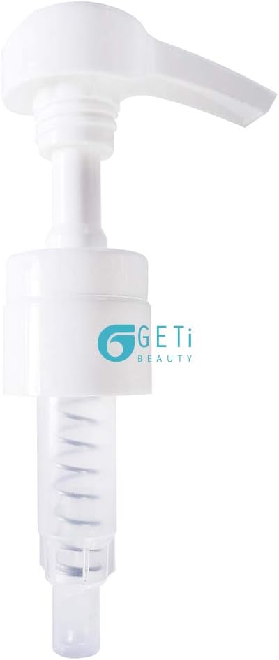 5-Pack Liter 33.8 oz Shampoo Conditioner Pump Dispenser and Funnel | Fits Most Liter Professional Brand Shampoo and Conditioner Containers with a 1-inch Opening | White | 4cc Output | by Geti Beauty