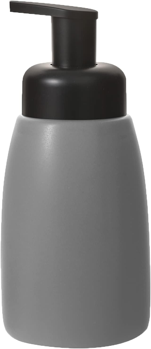 Foaming Hand Soap Dispenser Ceramic Jar Foam Dish Soap Dispenser for Bathroom and Kitchen Sink, Liquid Pump Bottle for Shampoo, Body Wash, Hand Soap, Grey