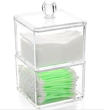 Kamay's Transparent Cotton Ball Pad Swabs Make Up Pads Dispenser Holder Organizer Container with lid Multifunction Acrylic Cosmetic Makeup Organizer (D)