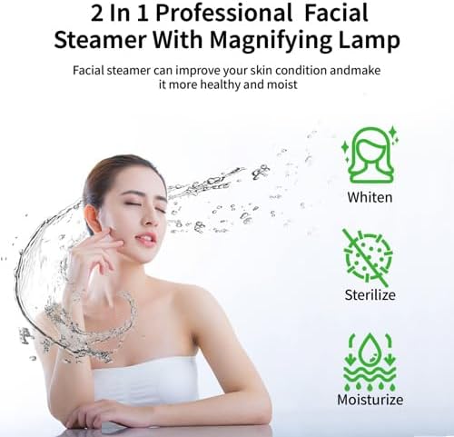 OmySalon 2 in 1 Facial Steamer with 5X Magnifying Lamp, Esthetician Steamer Hot Ozone Mist Face Spa Mist Steam for Home Beauty Salon, Personal Skin Care Deep Cleaning, White