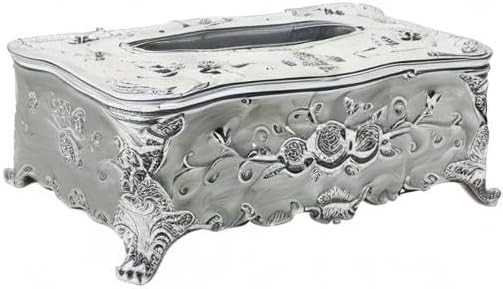 Geesatis Tissue Box Cover, Rectangle Tissue Box Holder, Rectangular Napkin Facial Tissues Holder for Bathroom Toilet Bedroom Living Room Table Desk Office Dresser, 1 Pcs Silver 9''x5''x3.7''