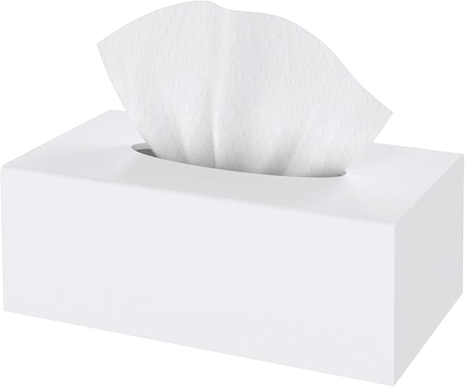 SILUT Tissue Box Cover Rectangle, Tissue Box Holder Decorative, Acrylic Tissue Box Cover, Tissue Holder for Bathroom, Home, Restaurant, Kitchen - Matte White
