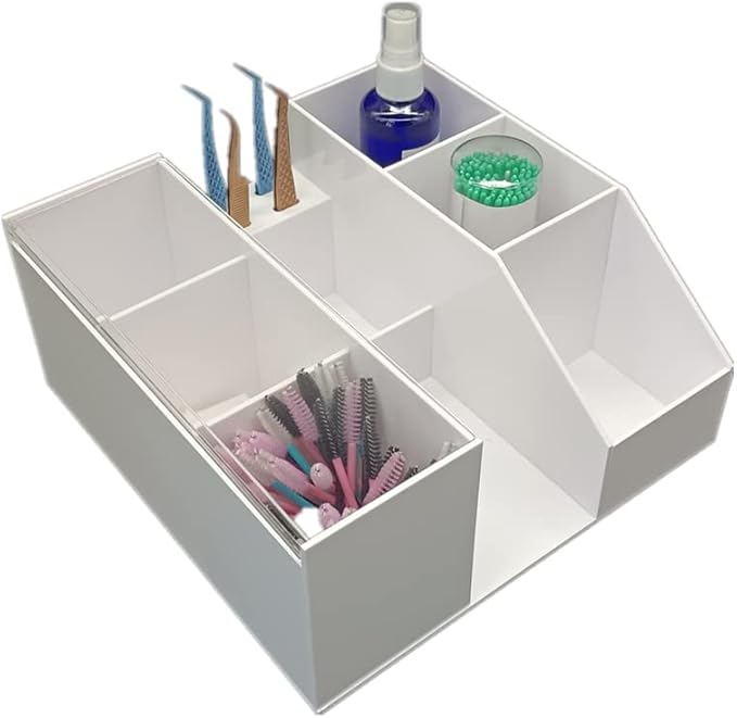 Acrylic Eyelash Beauty Organizer, Grafting Tool Storage With Tweezers Holder Display Boxes for Home Salon (White)
