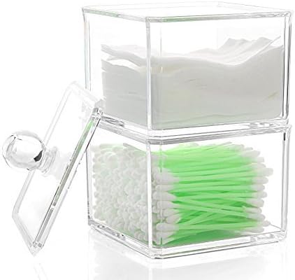 Kamay's Transparent Cotton Ball Pad Swabs Make Up Pads Dispenser Holder Organizer Container with lid Multifunction Acrylic Cosmetic Makeup Organizer (D)