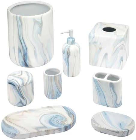 Avanti Linens - Tissue Box Cover, Resin Countertop Accessories, Guest Bathroom Essentials (Waves Collection, Blue)