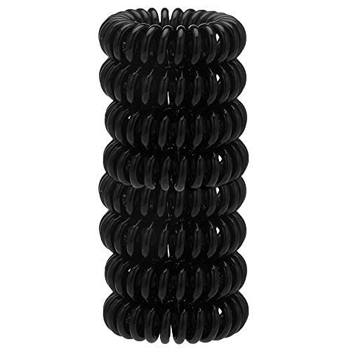 Kitsch Spiral Hair Ties for Women – Coiled Plastic Hair Ties No Damage, Ponytail Holders for Thick and Thin Hair – Creaseless and Dent-Free, Phone Cord Style | Ideal Gifts for Women - Black, 8 Pcs