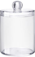 Sizikato Clear Acrylic Q-Tip Holder for Bathroom, Round Cotton Swab Dispenser with Lid